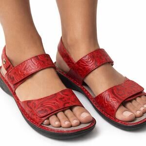 Alegria Verona Red Embossed Leather Comfort Sandals EU 38 US 7.5–8